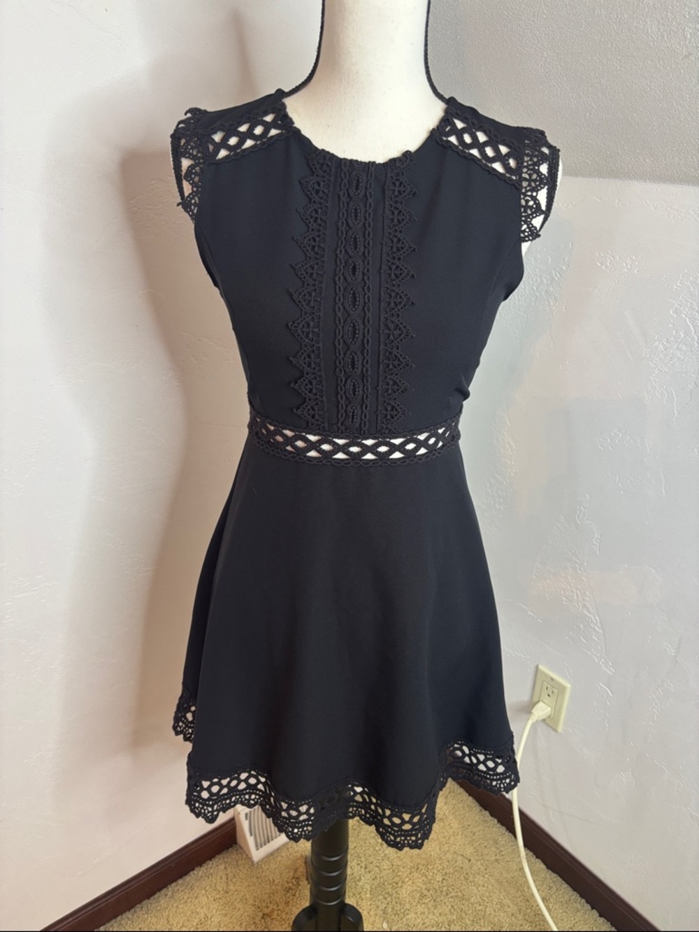 Zara Black Lace-Trim A-Line Dress - Women Size Small